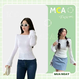 Áo body tay dài kiểu nữ tay loa xẻ, áo nữ basic, áo thun cổ thuyền A5948