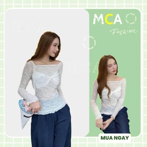 Áo Ren Hoa MCA Tay Dài Trễ Vai Kiểu Xoắn Ngực Ôm Body Tôn Dáng Sexy A.51163
