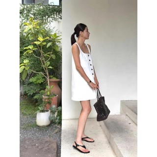 𝗛𝗶𝗹𝗮 𝗗𝗿𝗲𝘀𝘀 - |LY LINEN| Đầm Linen cộc tay phối nút gỗ