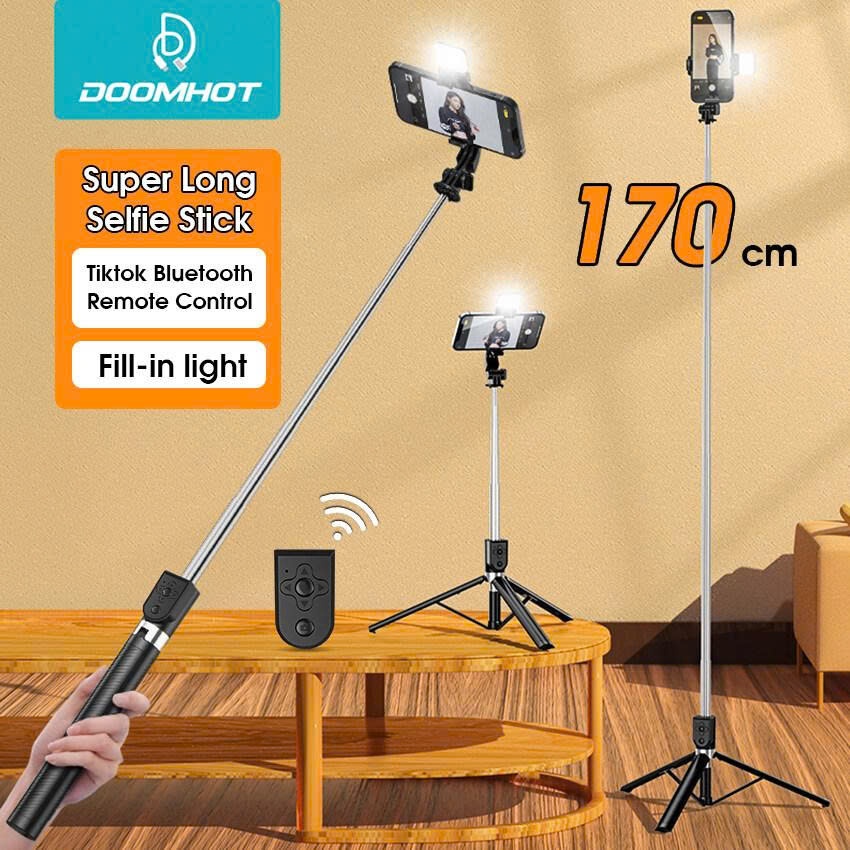 Gậy chụp ảnh 3 chân 1m7 có đèn led kim Tripod điện thoại kèm remote bluetooth quay video, selfie, tự sướng từ xa xếp gọn