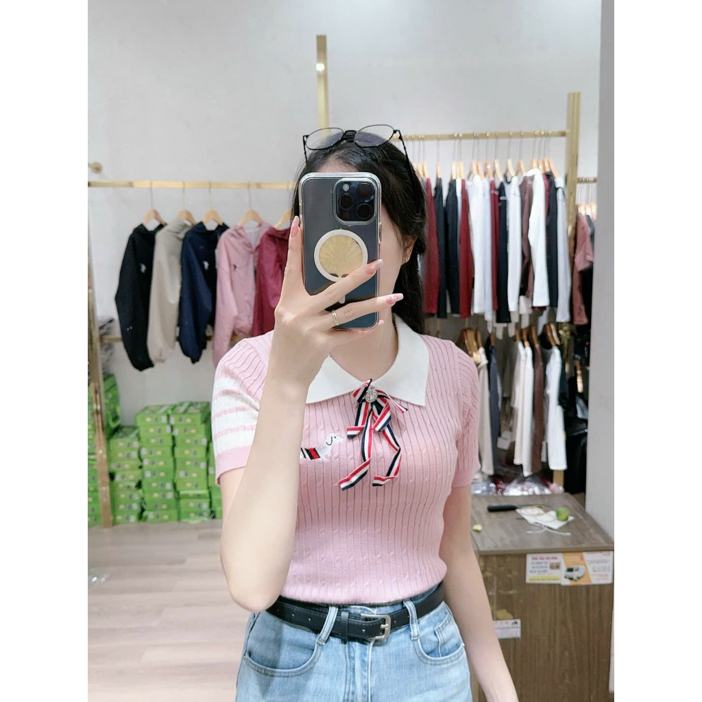 Len Cổ Đức Tay Viền Kẻ , Cổ Găn Nơ Xinh Chất Len Mongtaghi