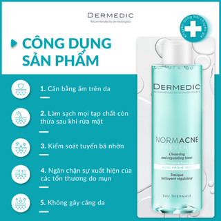 [HÀNG CÔNG TY] Nước cân bằng kiềm dầu, giảm mụn Dermedic Normacne Preventi Cleansing And Regulating Skin Toner (200ml)