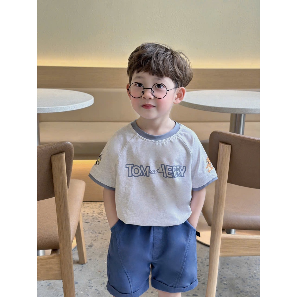Bộ quần áo cộc tay in chữ TOM & JERY CHO BÉ TRAI, áo chất COTTON, quần bò mềm thoải mái cho bé