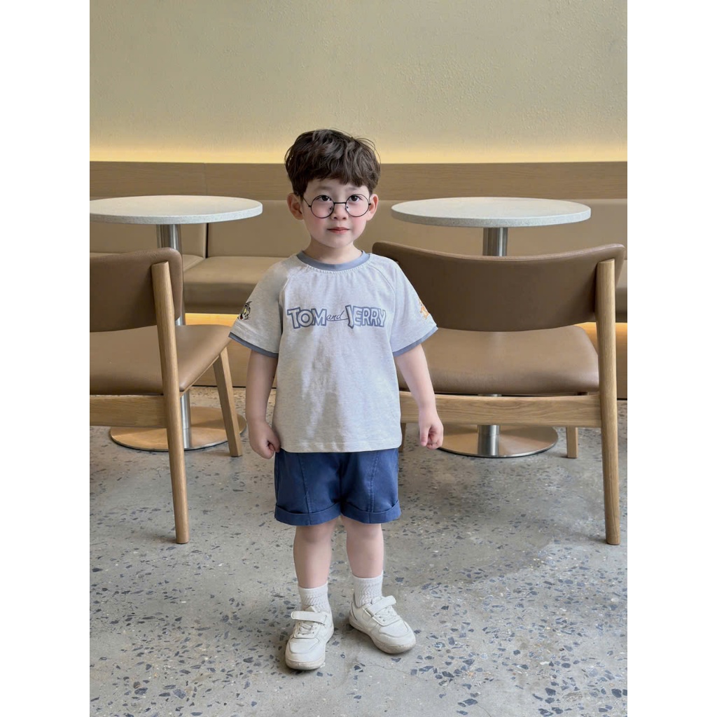 Bộ quần áo cộc tay in chữ TOM & JERY CHO BÉ TRAI, áo chất COTTON, quần bò mềm thoải mái cho bé