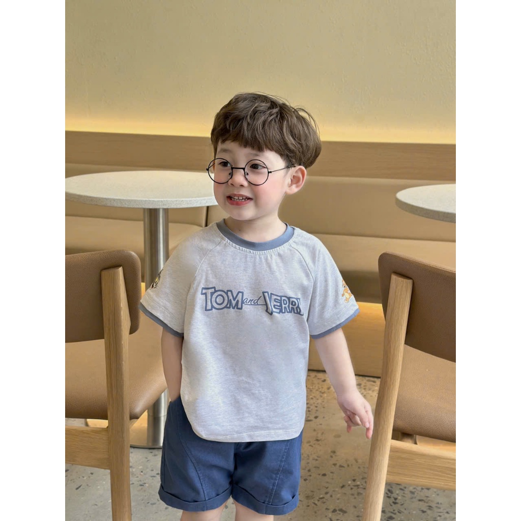 Bộ quần áo cộc tay in chữ TOM & JERY CHO BÉ TRAI, áo chất COTTON, quần bò mềm thoải mái cho bé