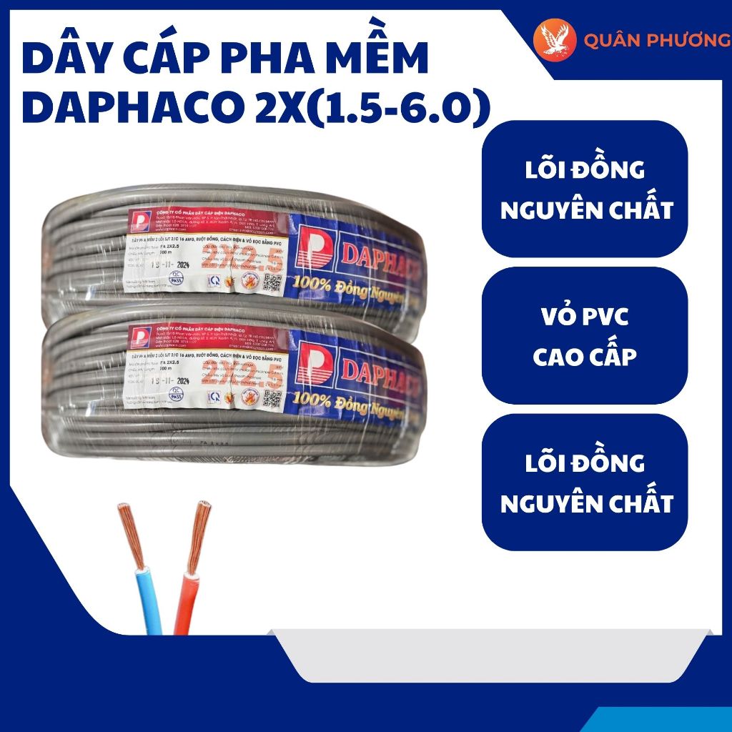 Dây Cáp Pha Mềm Daphaco 2 Lõi 1.5 – 6.0 | Đồng Nguyên Chất, Cách Điện ...