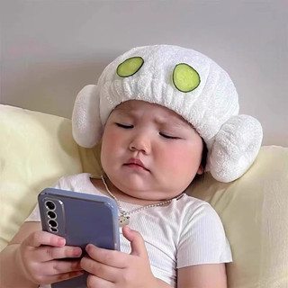 Mũ chùm đầu tắm bé 2 cục bông quấn phong cách hàn quốc cho bé từ 0-6 tuổi