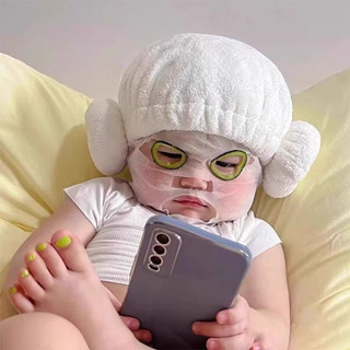 Mũ chùm đầu tắm bé 2 cục bông quấn phong cách hàn quốc cho bé từ 0-6 tuổi