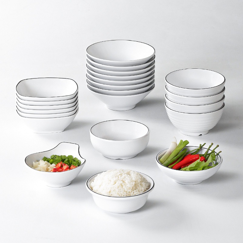 Bát Ăn Cơm Phíp ( Melamine A5 )  Trắng Viền Đen – Phong Cách Bắc Âu Cổ Điển Sang Trọng  045SA100