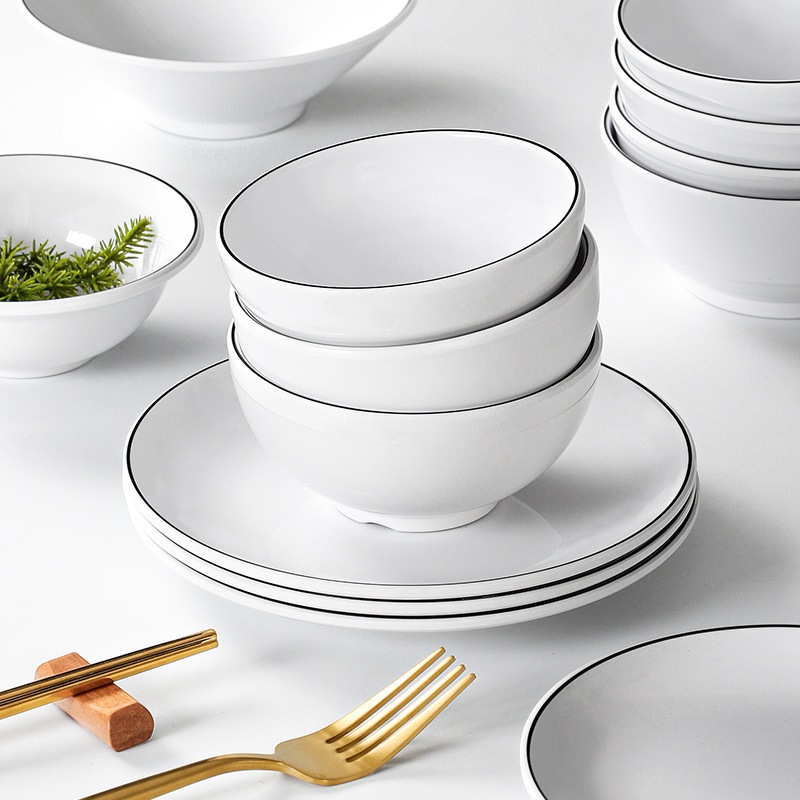 Bát Ăn Cơm Phíp ( Melamine A5 )  Trắng Viền Đen – Phong Cách Bắc Âu Cổ Điển Sang Trọng  045SA100