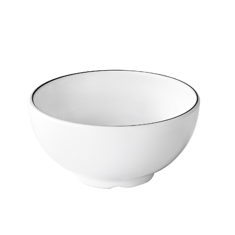 Bát Ăn Cơm Phíp ( Melamine A5 )  Trắng Viền Đen – Phong Cách Bắc Âu Cổ Điển Sang Trọng  045SA100