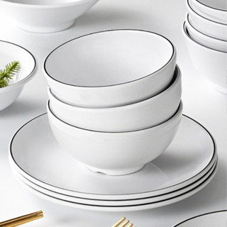 Bát Ăn Cơm Phíp ( Melamine A5 )  Trắng Viền Đen – Phong Cách Bắc Âu Cổ Điển Sang Trọng  140083