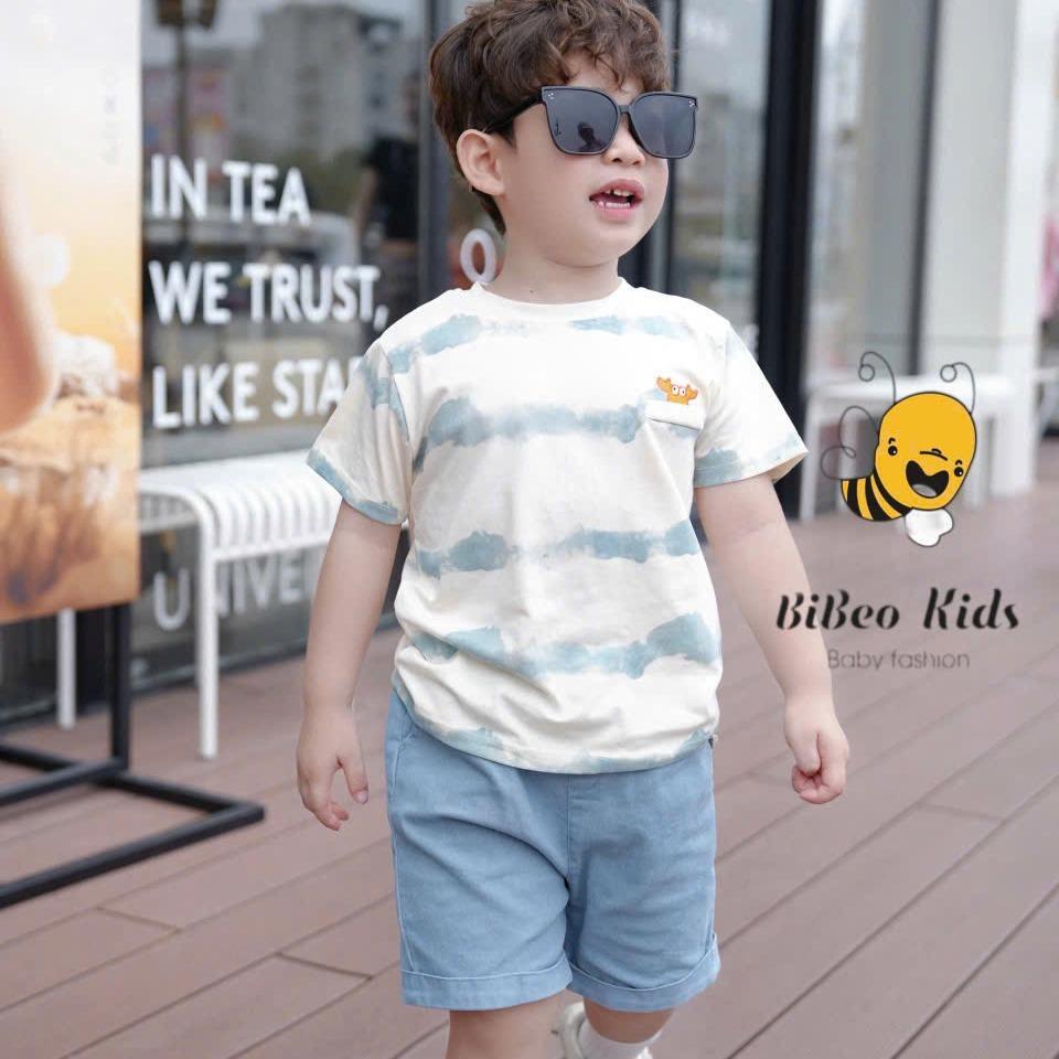 Bộ quần áo LOANG QUẦN BÒ XANH THÊU CUA  cho bé trai , Quần BÒ  áo chất COTTON mềm thoải mái cho bé
