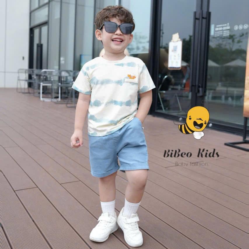 Bộ quần áo LOANG QUẦN BÒ XANH THÊU CUA  cho bé trai , Quần BÒ  áo chất COTTON mềm thoải mái cho bé