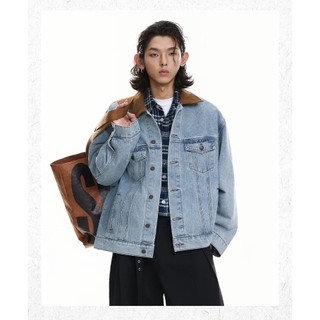 Áo Khoác Jeans Denim Jacket Nam Nữ Cổ Áo Phối Nhung Xanh Trơn Basic.