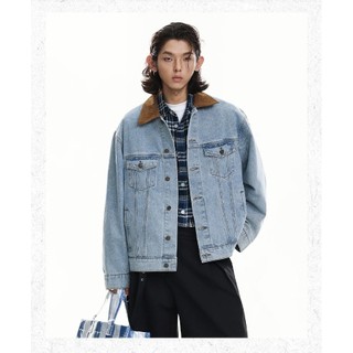 Áo Khoác Jeans Denim Jacket Nam Nữ Cổ Áo Phối Nhung Xanh Trơn Basic.
