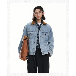 Áo Khoác Jeans Denim Jacket Nam Nữ Cổ Áo Phối Nhung Xanh Trơn Basic.
