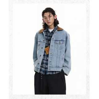 Áo Khoác Jeans Denim Jacket Nam Nữ Cổ Áo Phối Nhung Xanh Trơn Basic.