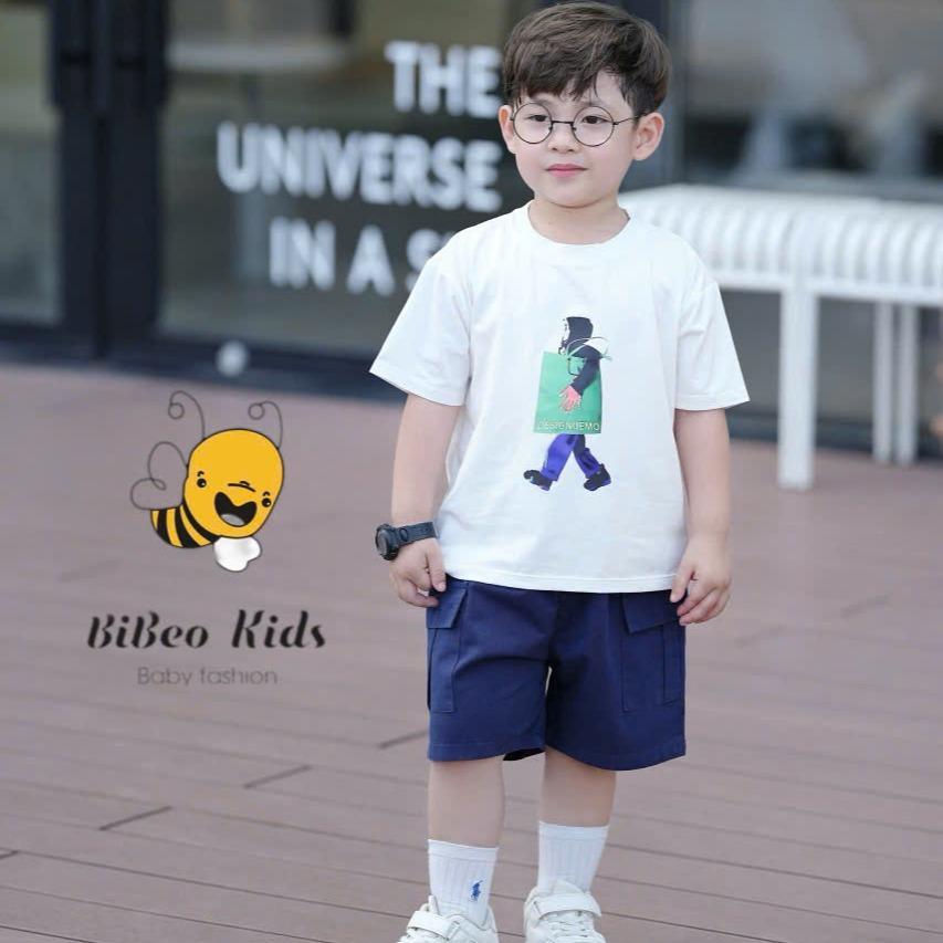 Bộ quần áo IN DESIGNUEMO quần Kaki xanh than túi hộp cho bé trai , Quần áo chất COTTON mềm thoải mái cho bé