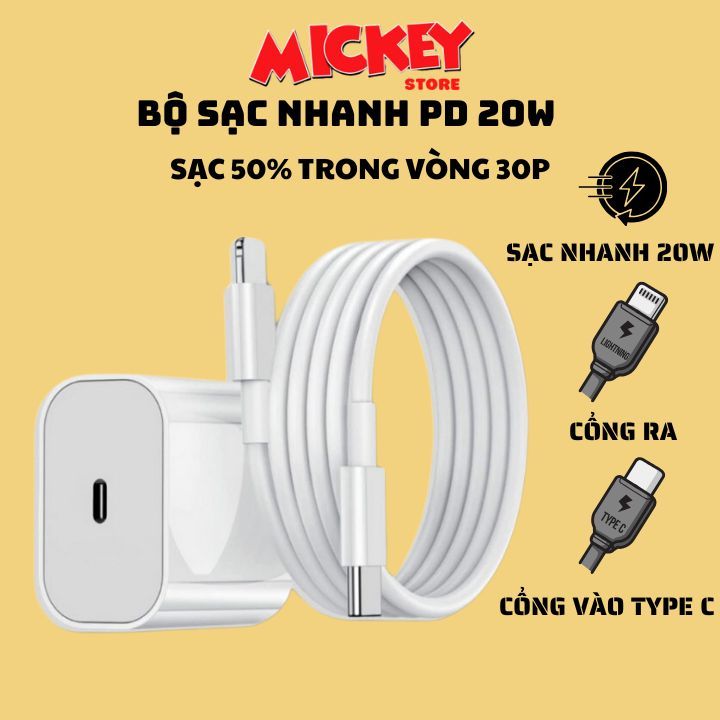 Bộ sạc PD 20w cho IPhone ổn định không nóng máy - cam kết sạc nhanh 50% pin trong vòng 30 phút