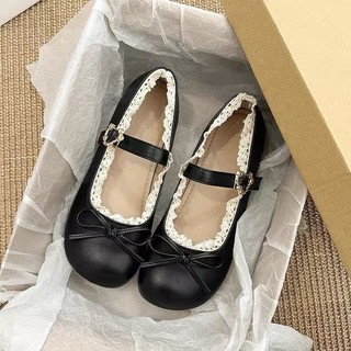 Giày Búp Bê Nữ Nơ Ren Khóa Thắt Lưng Đế Da Giày ballet Mềm Màu be nâu đen đỏ (size35-39) V088