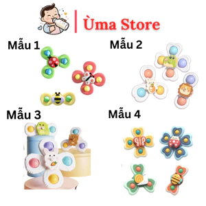 Đồ chơi bộ 3 con quay hình cánh côn trùng hít tường xúc xắc lục lạc xoay cho bé