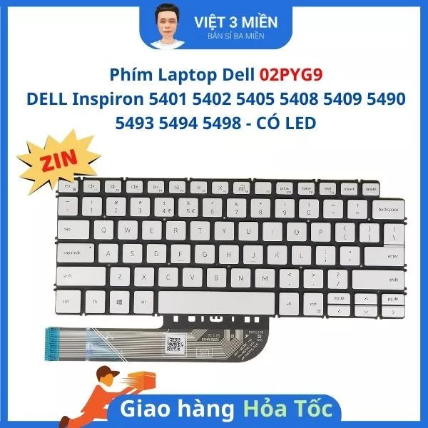 Phím ZIN Laptop Dell Inspiron 5401 5402 5405 5408 5409 5490 5493 5494 5498 - CÓ LED 02PYG9 2PYG9 - Phím zin cũ 98%