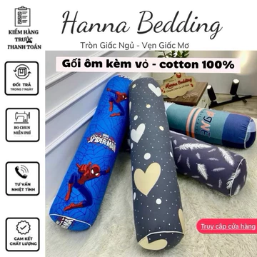 Gối ôm Dài 35x95cm,Vỏ Cotton 100% Mềm Mát,Có Khoá Kéo Tiện Lợi, Gối ôm người lớn, HANNA BEDDING,Gối ôm dài 95cm
