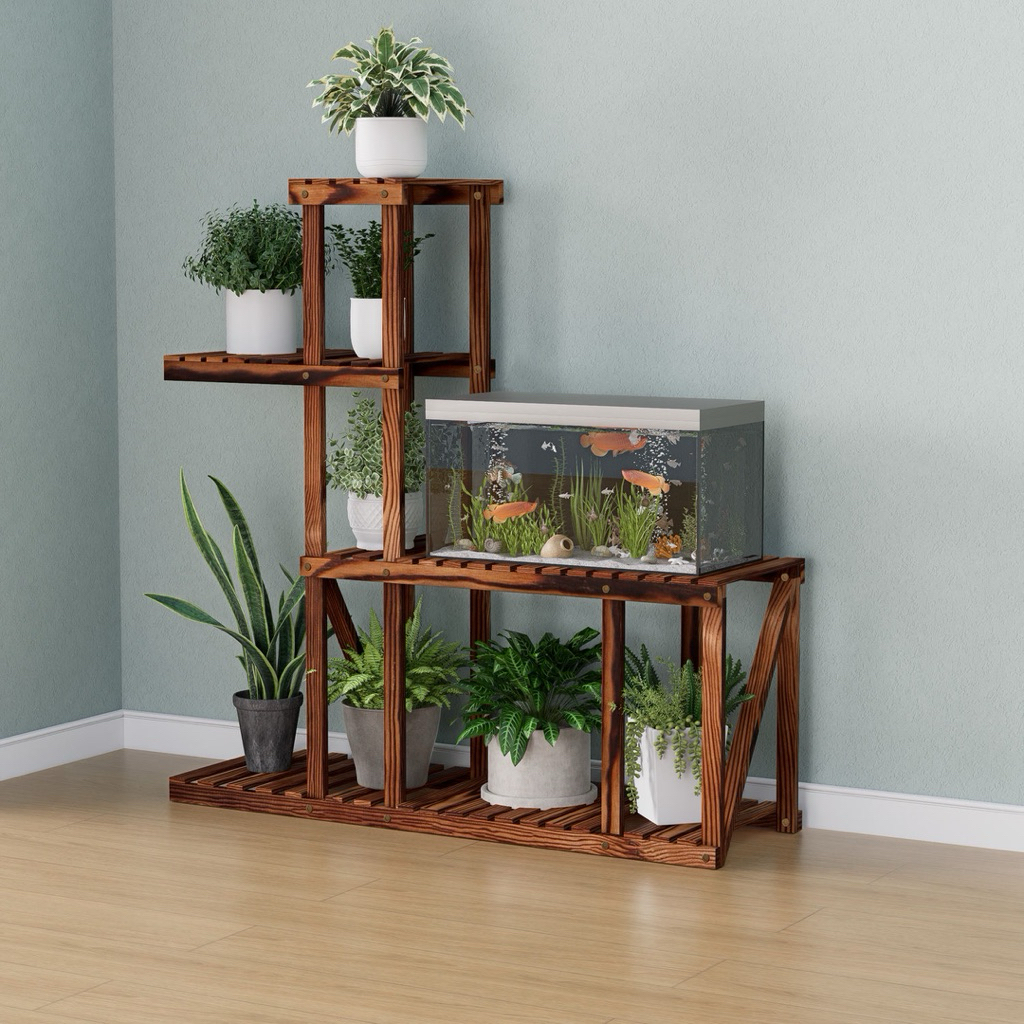 Kệ gỗ kèm bánh xe để chậu cây cảnh