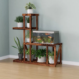 Kệ gỗ kèm bánh xe để chậu cây cảnh