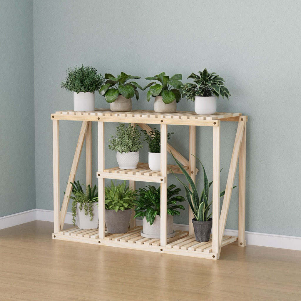 Kệ gỗ kèm bánh xe để chậu cây cảnh