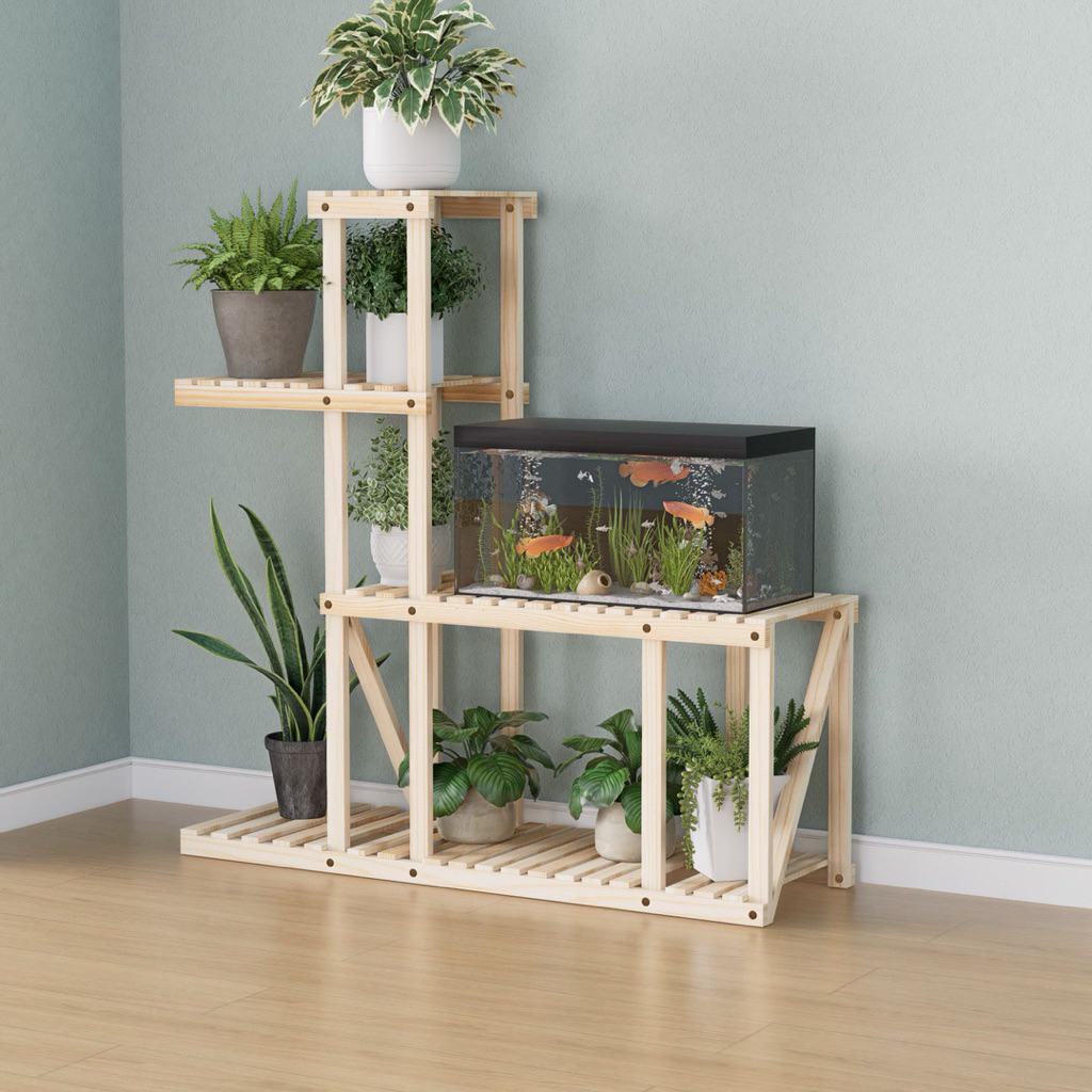 Kệ gỗ kèm bánh xe để chậu cây cảnh