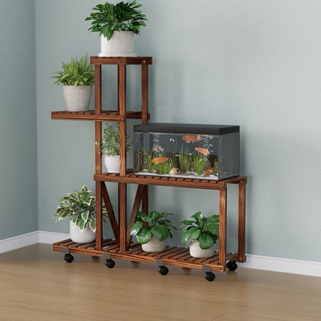 Kệ gỗ kèm bánh xe để chậu cây cảnh