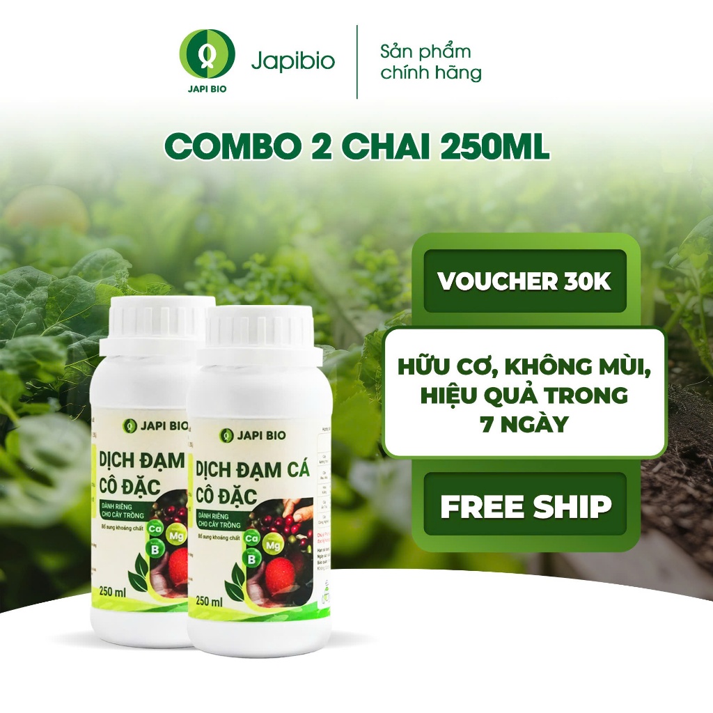Combo 2 chai đạm cá hữu cơ JapiBio 250ml – Nuôi rễ khỏe – Lá dày – An toàn cho rau sạch tại nhà