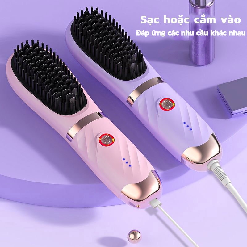 EXYT Lược Duỗi Tóc Không Dây Ion Âm - Chải Mượt Tóc, Giữ Ẩm, Chống Rối | Gọn Nhẹ Dễ Mang | Giao Hàng Nhanh