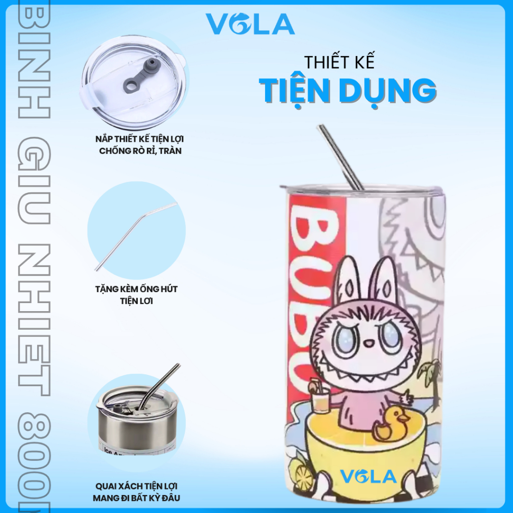 Ly giữ nhiệt VOLA 600ml inox 304 cao cấp, Cốc giữ nhiệt khắc tên có sẵn ống hút