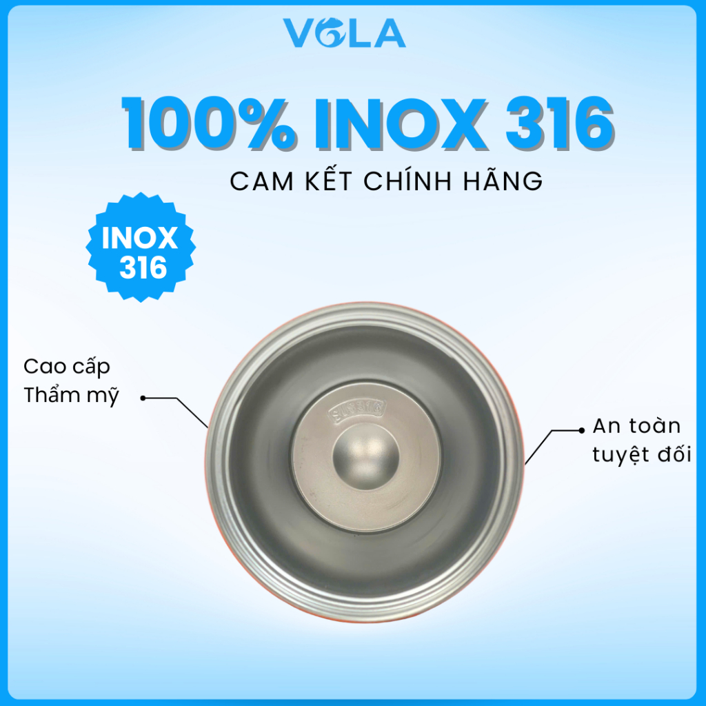 Bình giữ nhiệt VOLA 450ml inox 304, Ly giữ nhiệt dễ thương có nắp bật và ống hút, khắc tên miễn phí