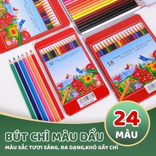 Hộp Chì Màu Dầu Chuyên Nghiệp 12/18/24/36 Màu - Bút Chì Màu Gỗ Cao Cấp, Ruột Mịn, Lên Màu Chuẩn