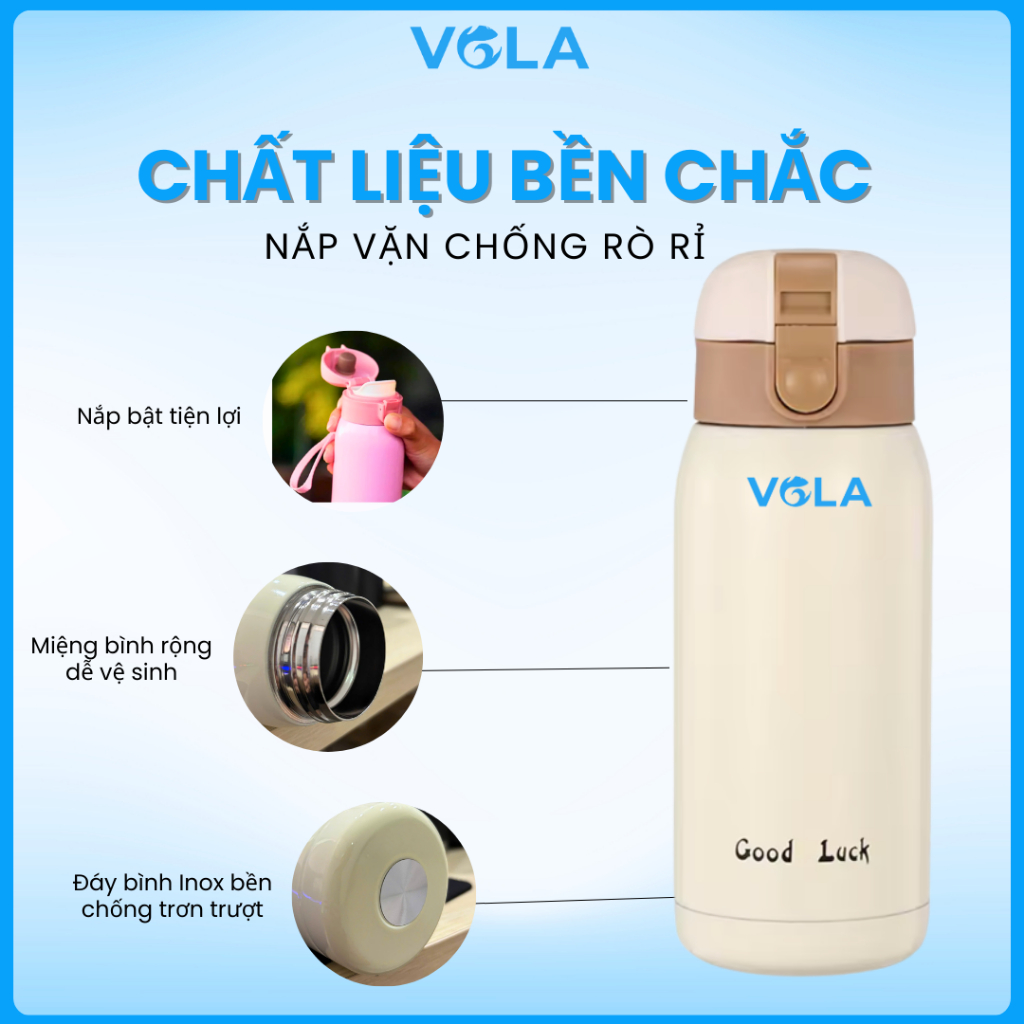 Bình giữ nhiệt VOLA 360ml inox 304 cao cấp, Bình giữ nhiệt mini nhỏ gọn, khắc tên miễn phí