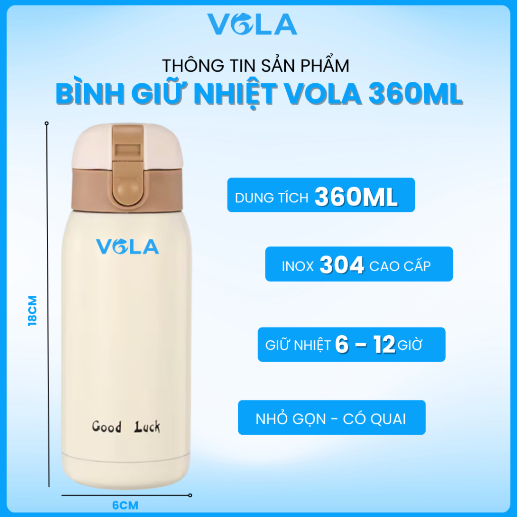 Bình giữ nhiệt VOLA 360ml inox 304 cao cấp, Bình giữ nhiệt mini nhỏ gọn, khắc tên miễn phí