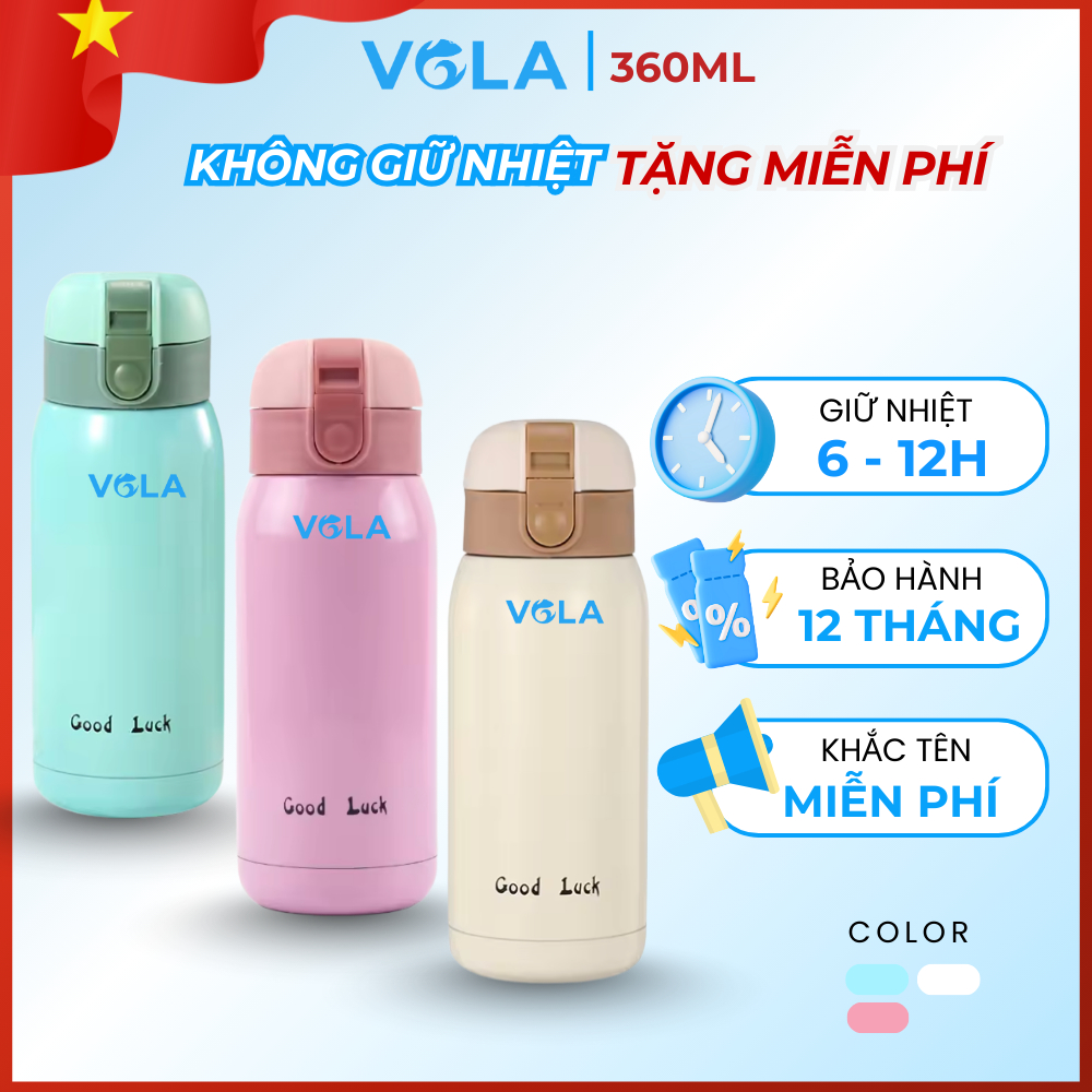 Bình giữ nhiệt VOLA 360ml inox 304 cao cấp, Bình giữ nhiệt mini nhỏ gọn, khắc tên miễn phí