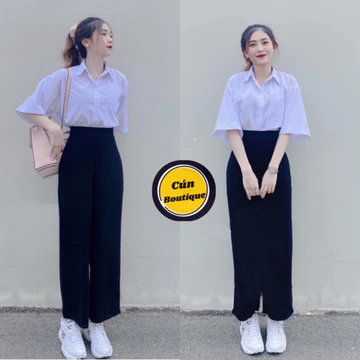 Quần tây nữ ống rộng đi học khóa sườn nữ cạp lưng cao - quần vải ống rộng nữ suông dài dày đen học sinh đi học công sở