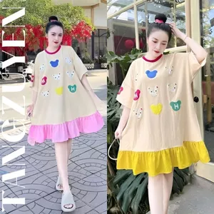 Đầm nữ Váy đuôi cá dáng babydoll cộc tay phối màu họa tiết cún cute dễ thương dáng rộng bigsize bầy mặc được trẻ T1240G