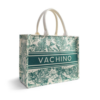 (Size 36-47cm) Túi cói đi biển VACHINO TX038 – họa tiết vintage hoa lá, thân thiện môi trường