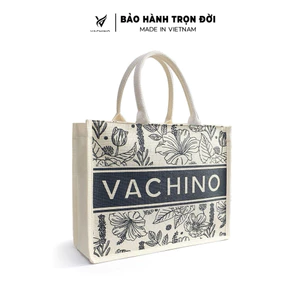 Túi cói đi biển VACHINO TX038 – họa tiết vintage hoa lá, thân thiện môi trường