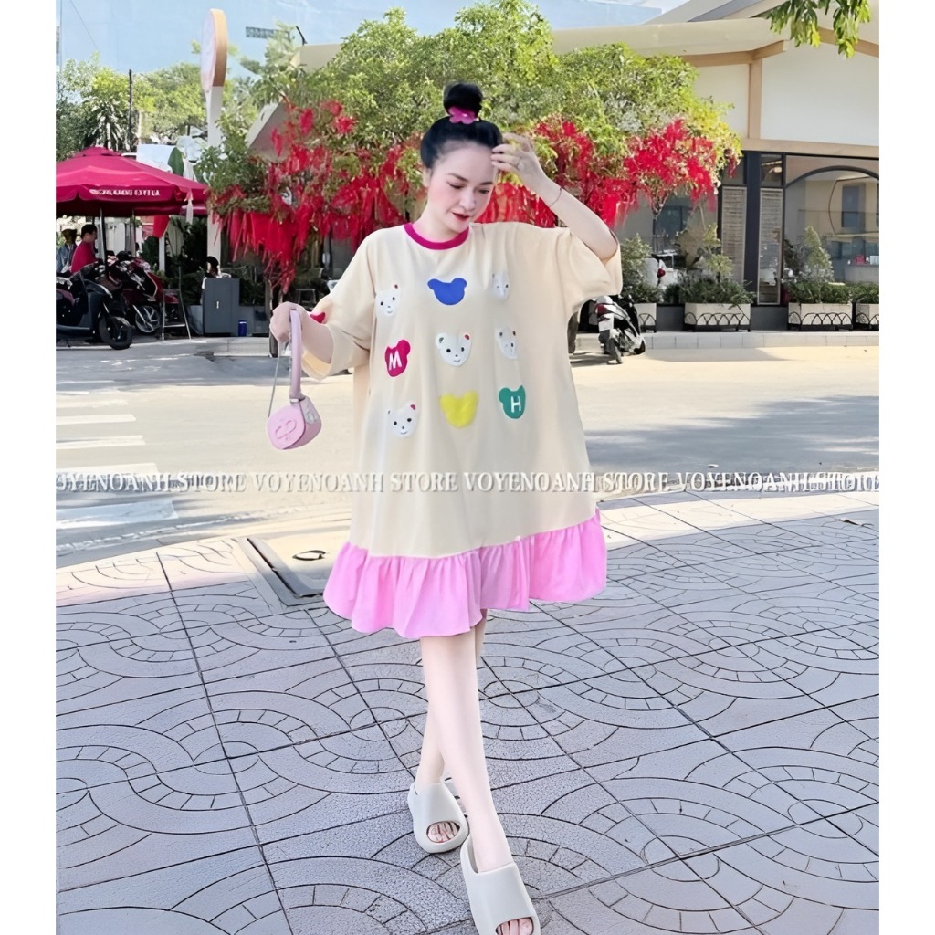 Đầm nữ Váy đuôi cá dáng babydoll cộc tay phối màu họa tiết cún cute dễ thương  dáng rộng bigsize bầy mặc được trẻ T1240G