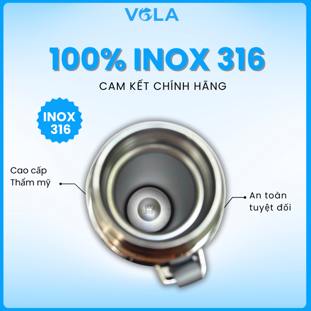 Bình giữ nhiệt VOLA 750ml inox 316, Bình giữ nhiệt dung tích lớn có dây treo và khắc tên miễn phí