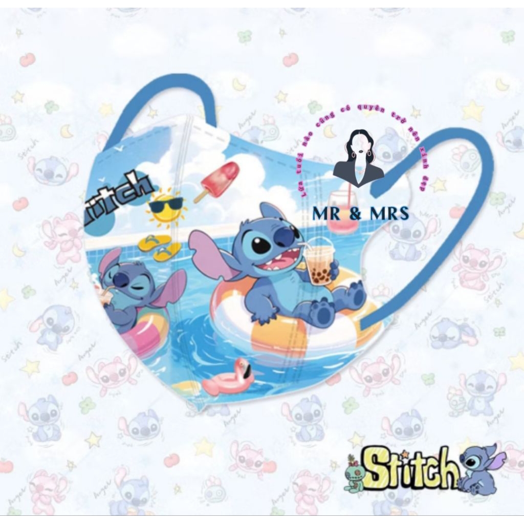 (Set 10/60c) Khẩu Trang Hoạt Hình STITCH 3D cho bé 3-12T