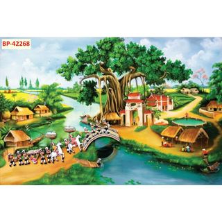 Tranh Vinh Quy Bái Tổ in Vải Lụa cao cấp chuyên dán tường Nhiều Kích Thước Lựa Chọn