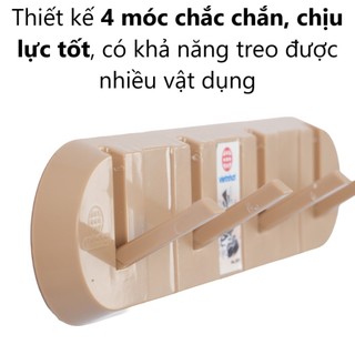 Thanh dán tường 4 móc gập gọn nhựa VIỆT NHẬT - Treo đồ, quần áo, chịu lực, siêu dính - 2811